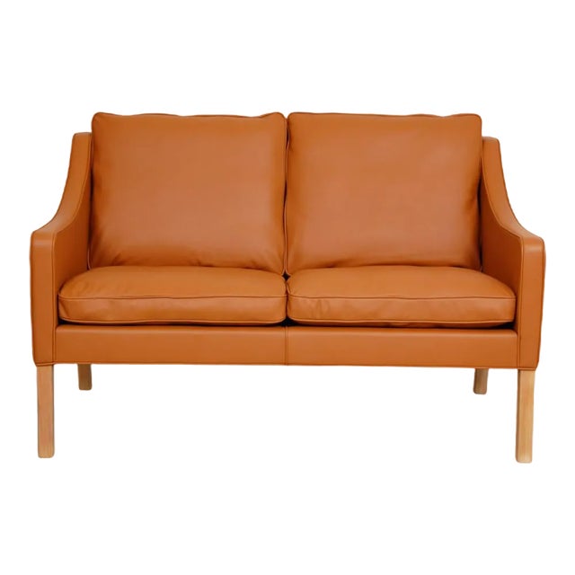 Model 2208 2-Seater Sofa in Cognac Bison Leather by Børge Mogensen for Fredericia For Sale