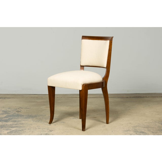 Set of 6 French Art Deco Walnut Dining Chairs in Ivory Ribbed Upholstery, 1930s For Sale - Image 15 of 18