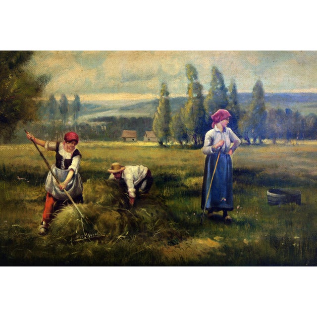 Emilio Pergola, Italian Pastoral Landscape with Figures, 1990s, Oil on Canvas For Sale - Image 3 of 6