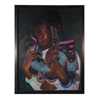 "Skater Lovers" Contemporary Figurative Painting by Ibrahim W. Ajibola Amoo, Framed For Sale