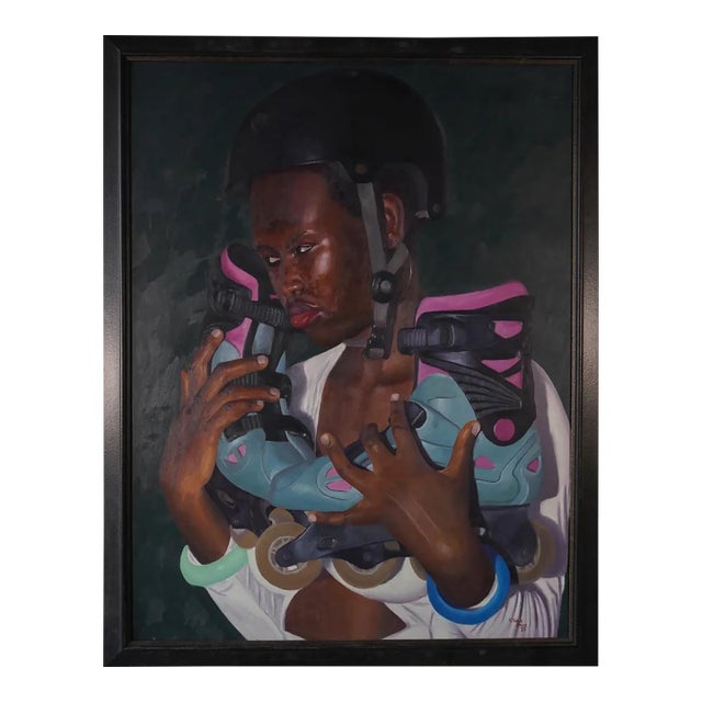 "Skater Lovers" Contemporary Figurative Painting by Ibrahim W. Ajibola Amoo, Framed For Sale