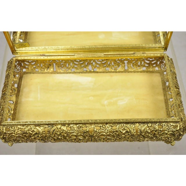 Gold Vintage French Hollywood Regency Style Gold Filigree Vanity Jewelry Box by Globe For Sale - Image 8 of 12