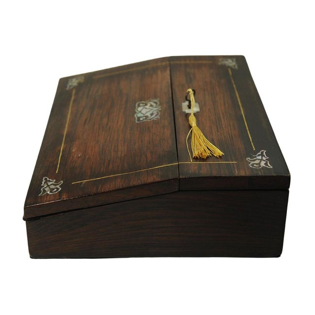 19th Century Rosewood Writing Slope with Inlay, Set of 5 For Sale - Image 9 of 13