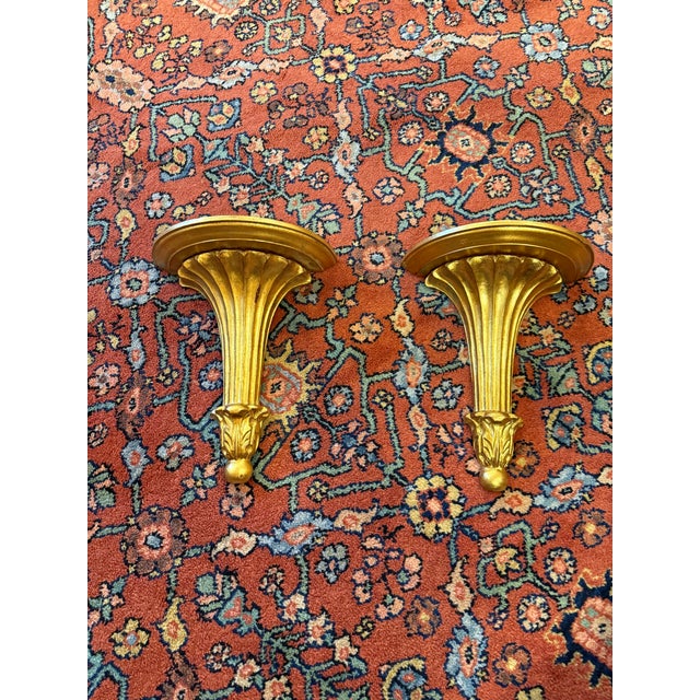 Hollywood Regency Vintage Italian Giltwood Neoclassical Wall Bracket Shelves – Pair For Sale - Image 3 of 8