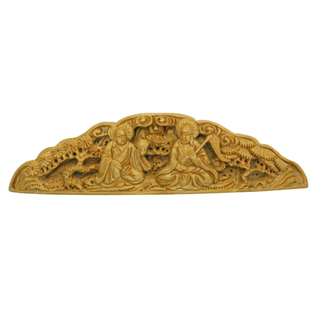 Carved Bamboo Birdcage Decor Platel With Two Meditate Buddha N390s For Sale