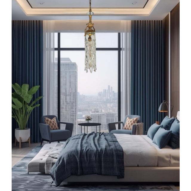 Mid 20th Century Murano Open Clear Lattice Cylinder Ormolu Pendant Light For Sale In New York - Image 6 of 18