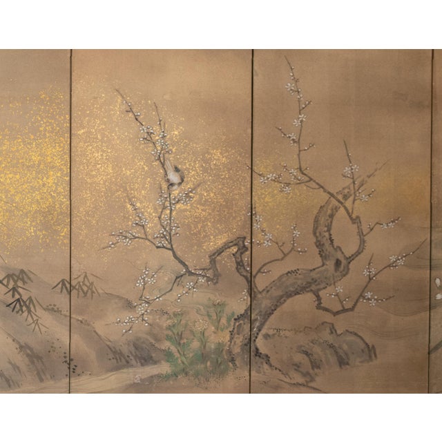 1950s "Egrets and Sparrow", C. 1950s Japanese Yamato-E Style Byobu Screen For Sale - Image 5 of 18