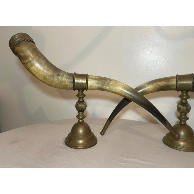Bronze Huge Pair of Antique Bronze Mounted Read Horn Cornucopia Decor Statues Garniture For Sale - Image 8 of 16