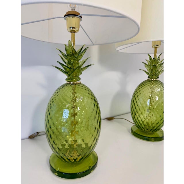 Italian Art Deco Pineapple Murano Glass Lamps with Lampshades, 2000s, Set of 2 For Sale - Image 12 of 17