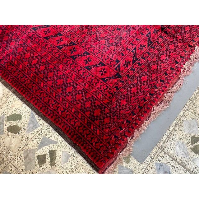 Red Vintage Afghan Turkmen Ersari Bokhara Oversize Rug - 12'2" X 10'4" For Sale - Image 8 of 14