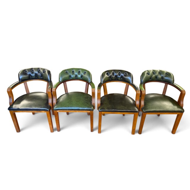 Green English Armchairs in Green Leather, Set of 4 For Sale - Image 8 of 8