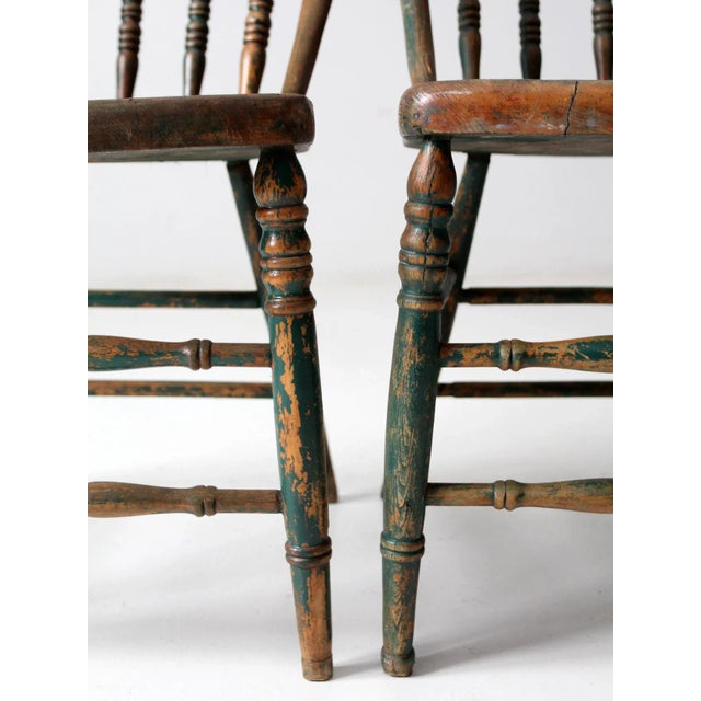 Green Antique Windsor Chairs Pair For Sale - Image 8 of 13