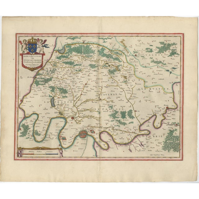 Antique Map Paris & Île-de-France – Blaeu Hand Colored c.1642 : A highly desirable and visually refined 17th-century map...