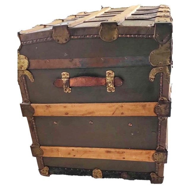 Brown Early 20th Century L. Goldsmith & Son "Never Break" Flat-Top Steamer Trunk For Sale - Image 8 of 9