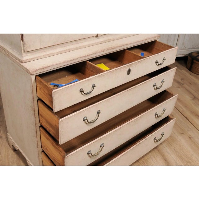 1834 Swedish Two-part Painted Cabinet with Doors and Graduated Drawers For Sale - Image 9 of 12