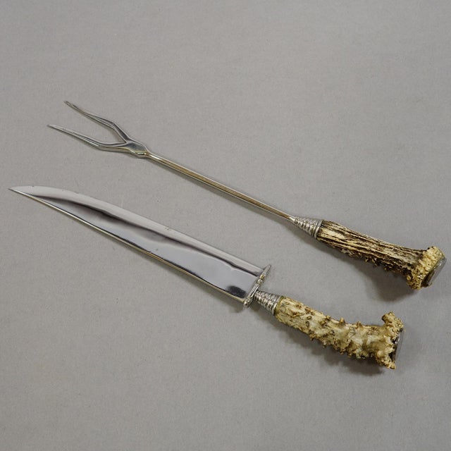 Rustic European Vintage Stainless Steel and Horn Cutlery Carving Set, Wingen 1960s For Sale - Image 3 of 5