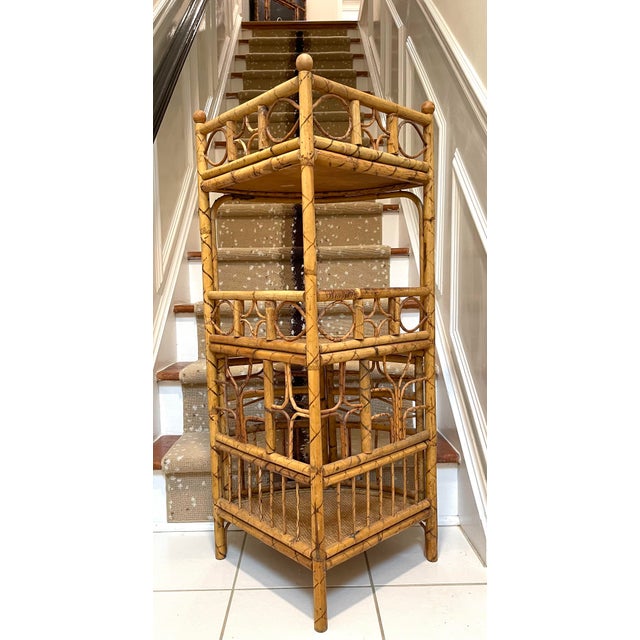 Rattan Mid Century Corner Etagere From Hong Kong Chairish