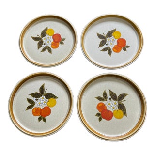 Set of 4 Vintage Mikasa Japanese Stoneware Plates With Fruit and Floral Center Design For Sale