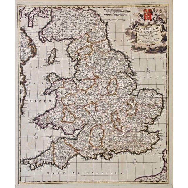 England and the British Isles: A Large 17th Century Hand-Colored Map by De Wit, 1680 For Sale - Image 4 of 11