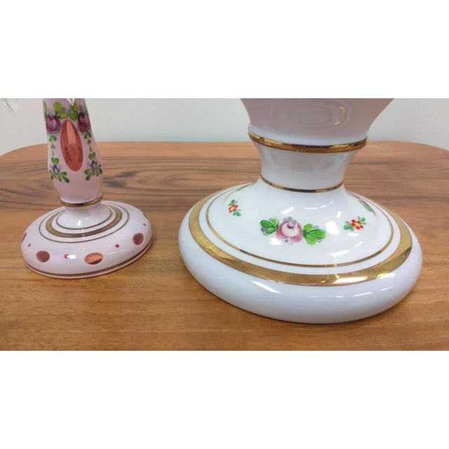 All-glass vase and candlestick made of multi-colored layered and cut opal glass - original undamaged condition - height of...