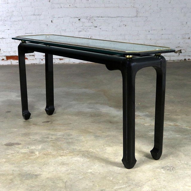 James Mont Style Sofa Console Table in Black Lacquer with ...