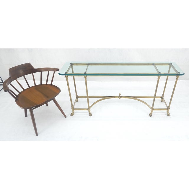 Metal Italian Hoof Feet Brass Frame Base 3/4" Glass Top Console Hall Table For Sale - Image 7 of 13