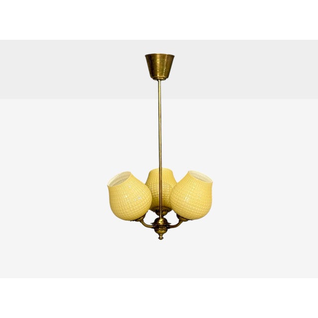 1940s 1940s Swedish Modern, Pendant Light, Brass, Textured Glass For Sale - Image 5 of 12
