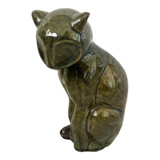 MCM Ceramic Green Cat Figure For Sale