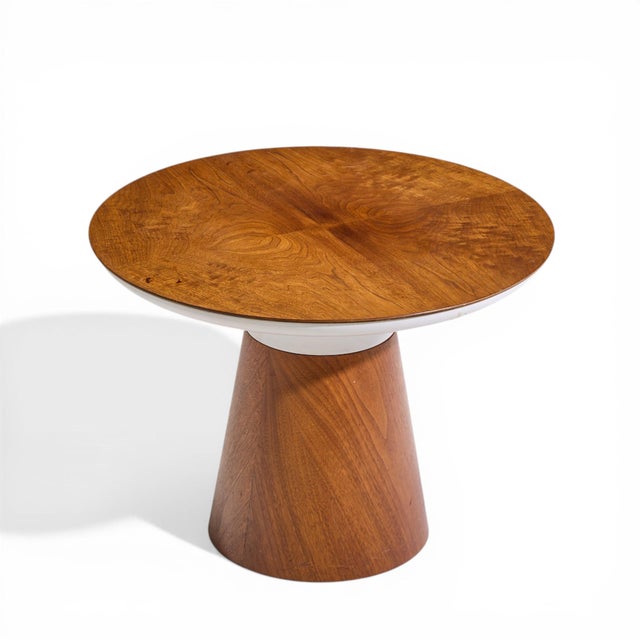 Wood Frank Rohloff for Brown Saltman Mid Century Tulip Walnut Pedestal Side Table For Sale - Image 7 of 7