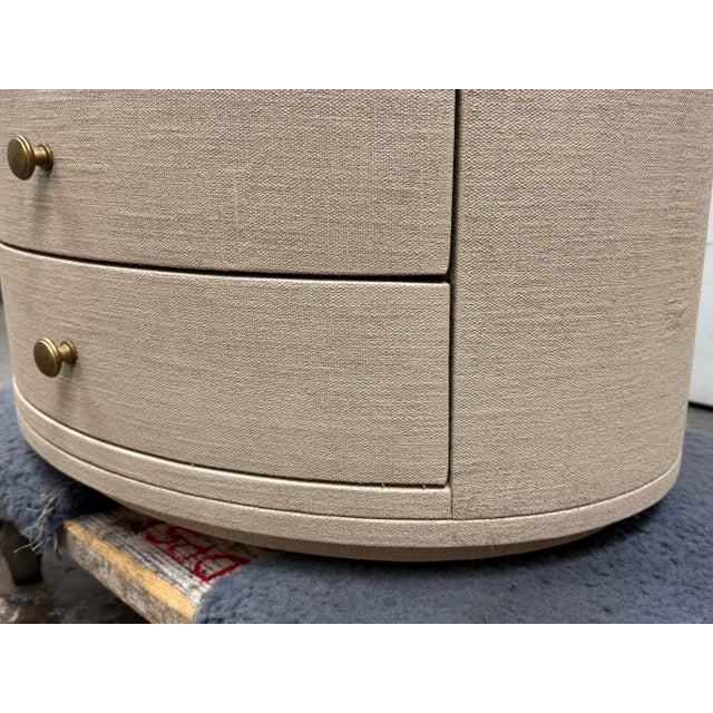 Kathy Kuo Beatrice Modern Classic Cream Painted Linen Oval Nightstand For Sale - Image 12 of 12