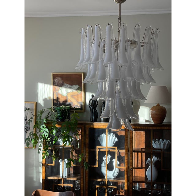 Contemporary Vintage White Murano Chandelier For Sale - Image 3 of 17