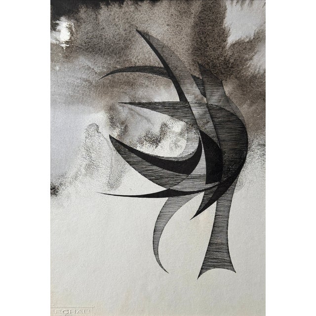 Eugène Eechaut, Surrealist Composition. 1971, Ink on Paper For Sale - Image 3 of 9