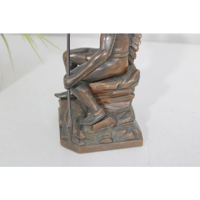 American Antique Jennings Brothers Native American War Chief Bronze-Clad Sculpture J.b. 2245 For Sale - Image 3 of 14