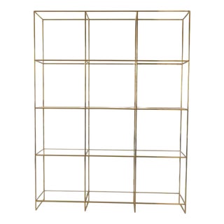 Vintage Brass and Glass Geometric Shelf For Sale