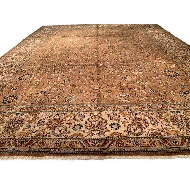 1990s Light Brown Fine Hand Knotted Vintage Tabriz 9'9'' X 12'8'' For Sale - Image 5 of 7