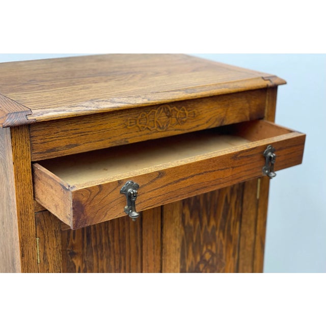 1970s Vintage Cabinet Storage With Adjustable Shelves Possibly Tiger Oak With Original Hardware For Sale In Seattle - Image 6 of 9