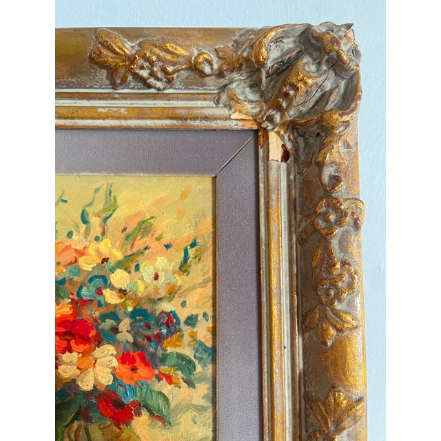 Impressionist Mid 20th Century Impressionistic Oil Painting of a Floral Bouquet in a Gilt Frame For Sale - Image 3 of 5