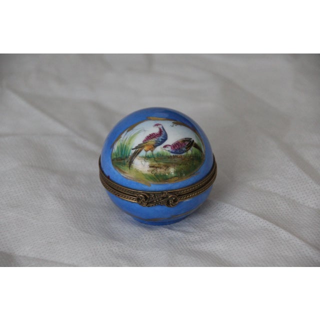 Blue Limoges Porcelain Clock Box with Pheasant Decor, 1970s For Sale - Image 4 of 14