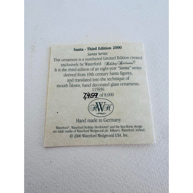 Waterford 2000 Santa Series - Third Edition No. 7459 Ornament W/ Box For Sale - Image 10 of 10