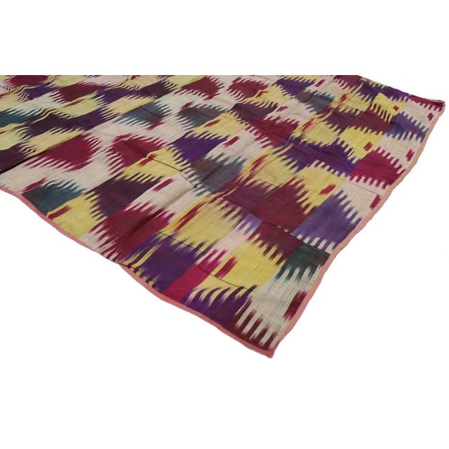 Beige Vintage Uzbek Tribal Silk Ikat Wall Hanging, 1920s For Sale - Image 8 of 13