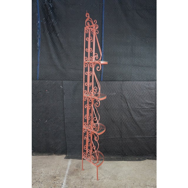 Vintage French Style Red Scrolled Wrought Iron Four-Tier Corner Etagere Stand For Sale - Image 17 of 18