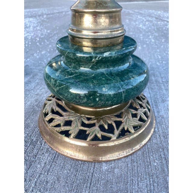 Japanese Bronze & Marble Column Table Lamps - a Pair For Sale - Image 11 of 13