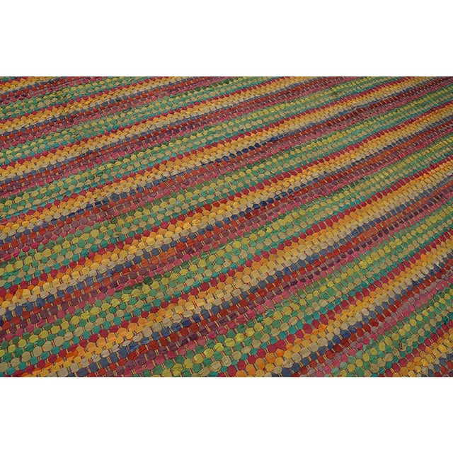 1950s Multicolor Stripe Modern Vintage American Braided Rug 8'4" X 11' Flatweave Wool Carpet For Sale - Image 4 of 6
