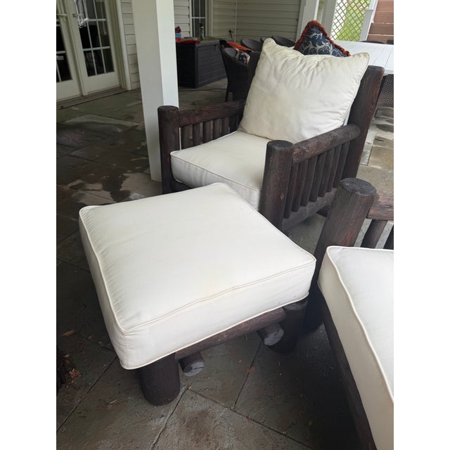 Rustic Peeled-Bark Twig Club Chairs With Ottoman – Adirondack Lodge Style For Sale - Image 4 of 6