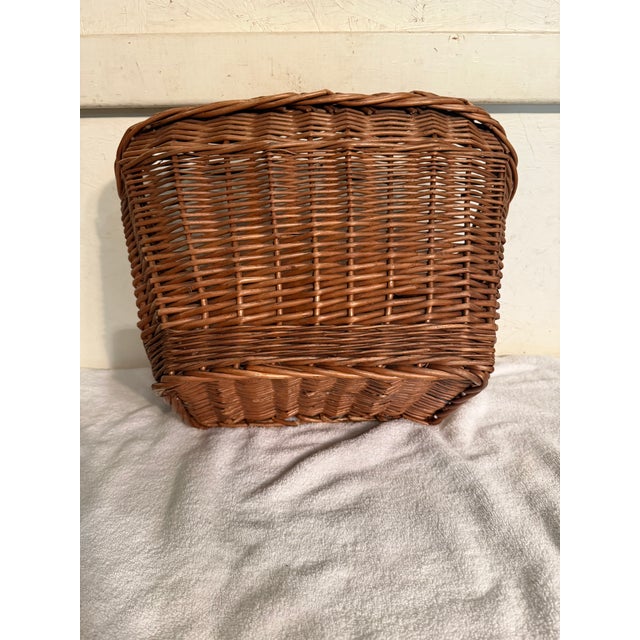 Wood Vintage Wicker French Market Basket With Bicycle Mount & Carrying Handle For Sale - Image 7 of 12