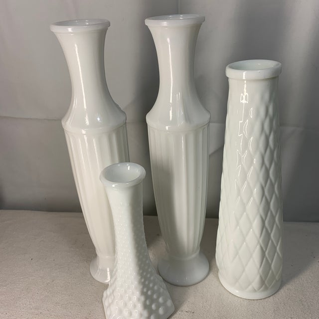 Collection of 4 Vintage Milk Glass Bud Vases For Sale In Chicago - Image 6 of 6