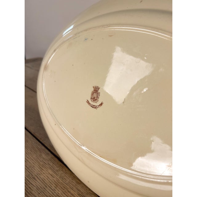 French antique ironstone oval serving platter made by Gien around the 1900s, featuring a sepia brown floral transferware...