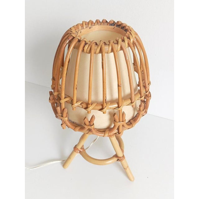1960s Midcentury Modern Bamboo and Rattan Table Lamp by Louis Sognot, 1960s For Sale - Image 5 of 18