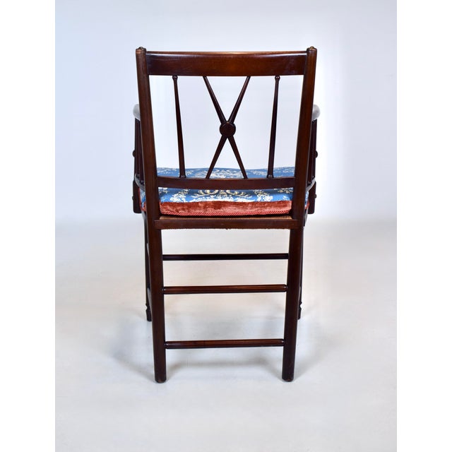 Antique Country Regency Cross Back Armchair With Brunschwig & Fils Cushion For Sale - Image 9 of 13