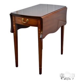 Inlaid Mahogany Pembroke Table Bench Made Federal Style Accent End Side Table For Sale